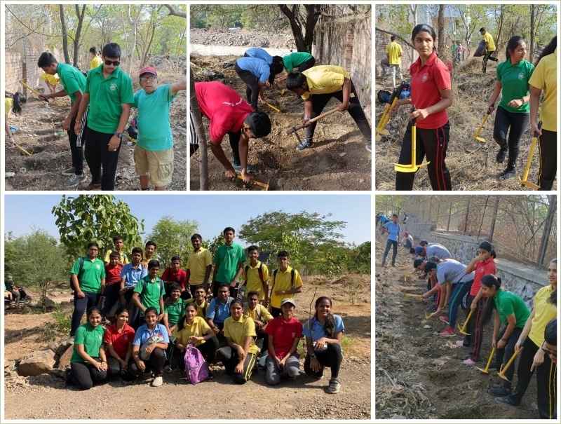 30+ students from Hutchings and Kalyani School planted 110 bamboos at Anandvan 1